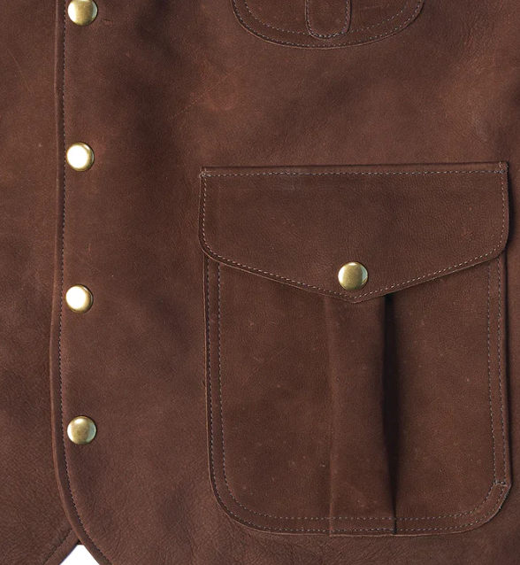 Men Brown Multi Pocket Style Leather Vest