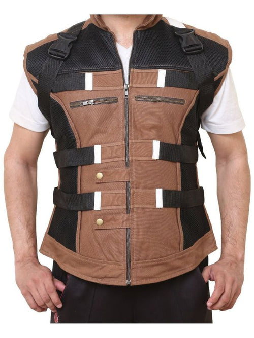 Men Brown Stylish Military Style Cotton Vest