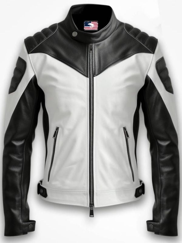 Men Faux Leather Jacket - White Black Jacket