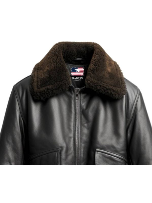 Men G1 Black Leather Flight Bomber Jacket