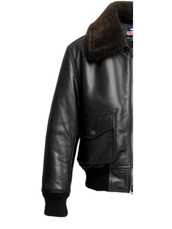 Men G1 Black Leather Flight Bomber Jacket