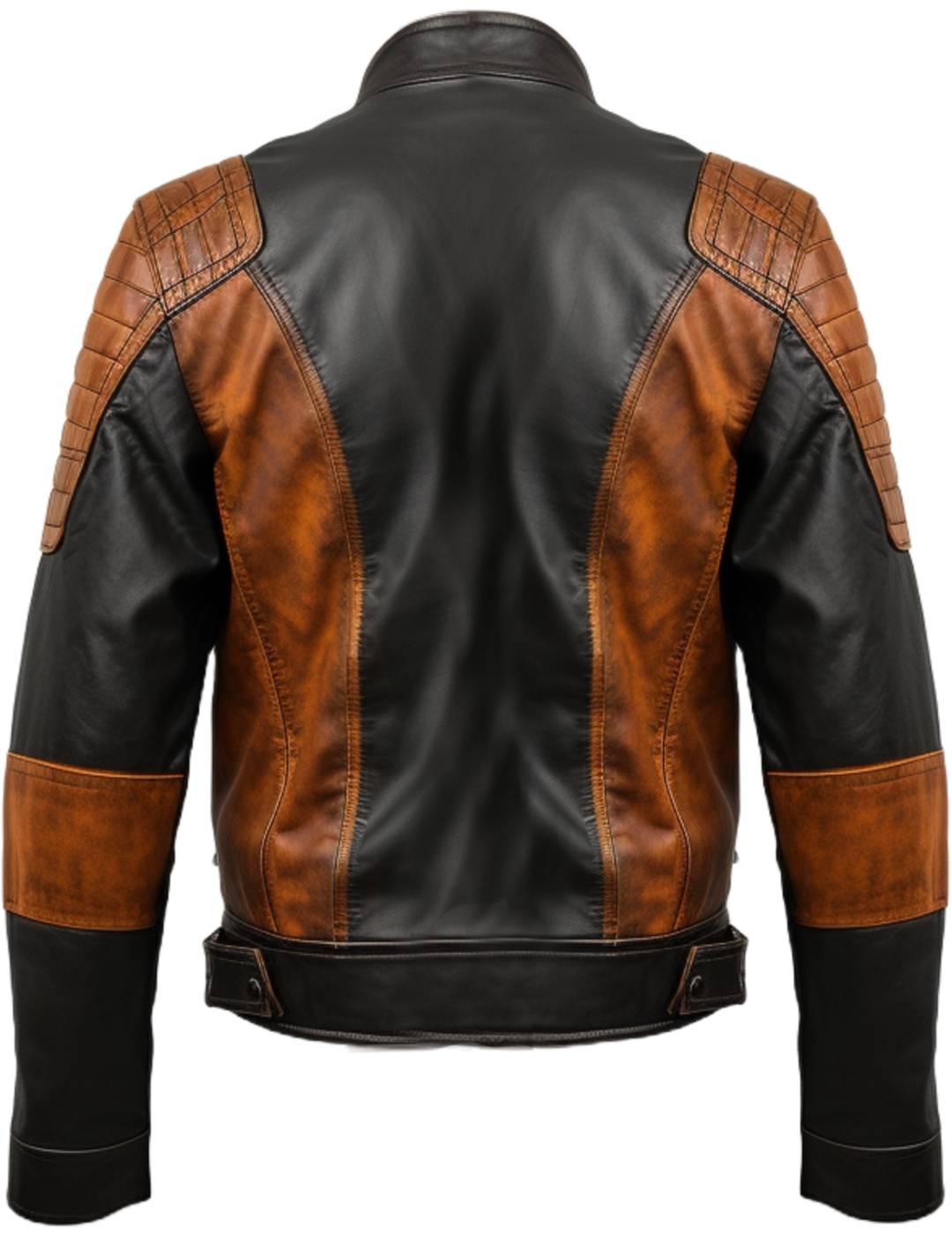 Men Leather Jacket- Orange Black Waxed