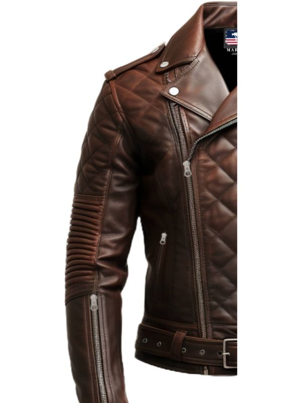 Men Quilted Biker Brown Leather Jacket