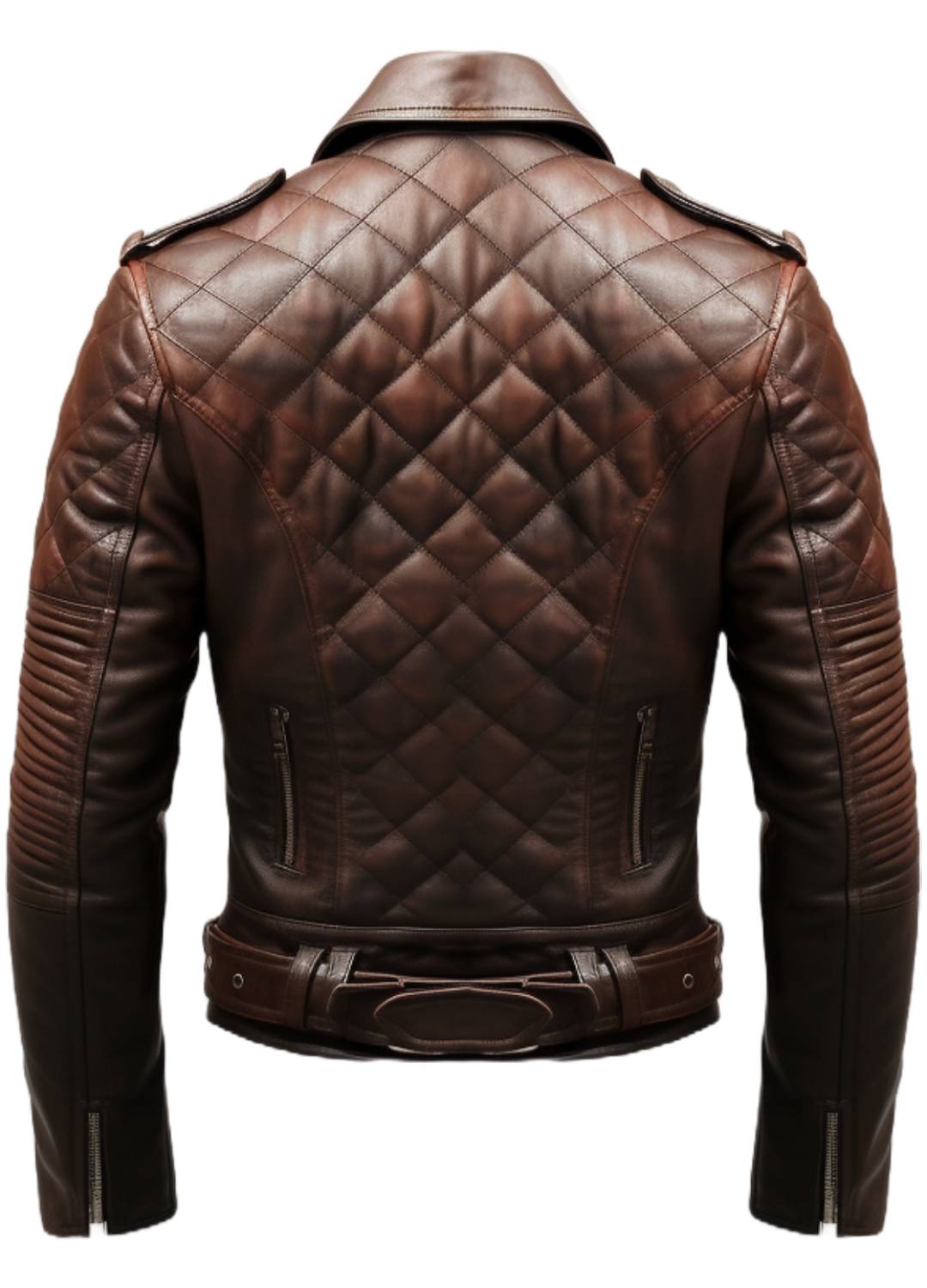 Men Quilted Biker Brown Leather Jacket