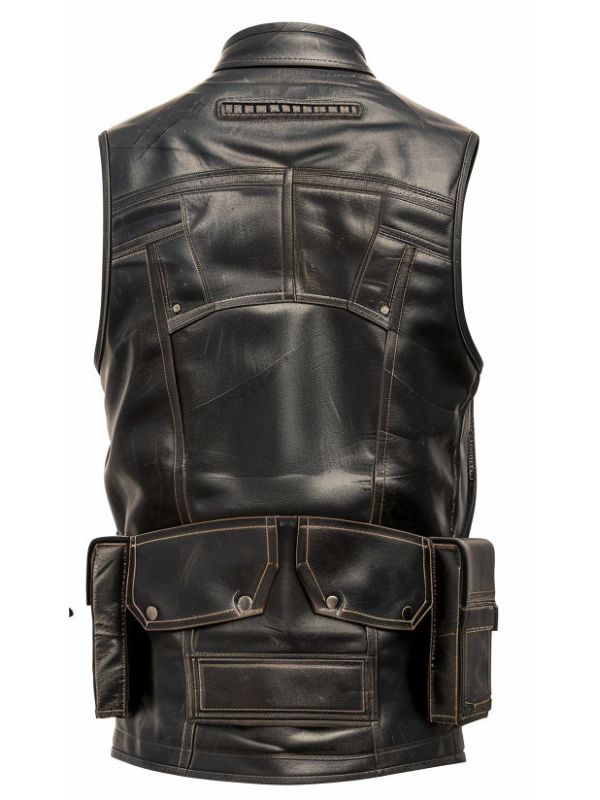 Men Rub off Military Leather Vest