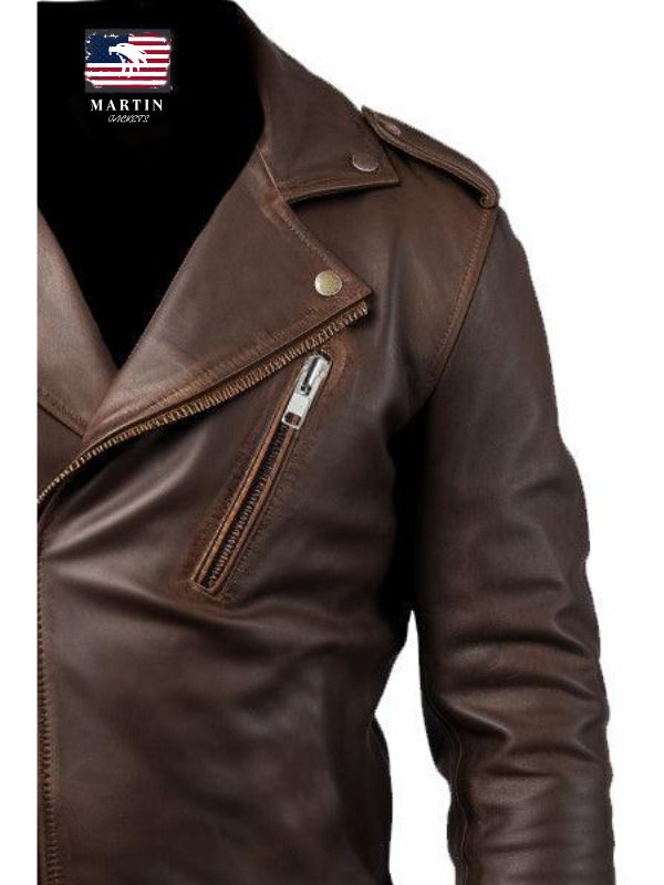 Men Slimfit Rider Brown Leather Jacket
