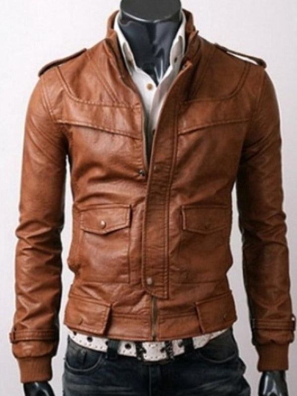 Men Slimfit Stylish Tan Brown Leather Jacket