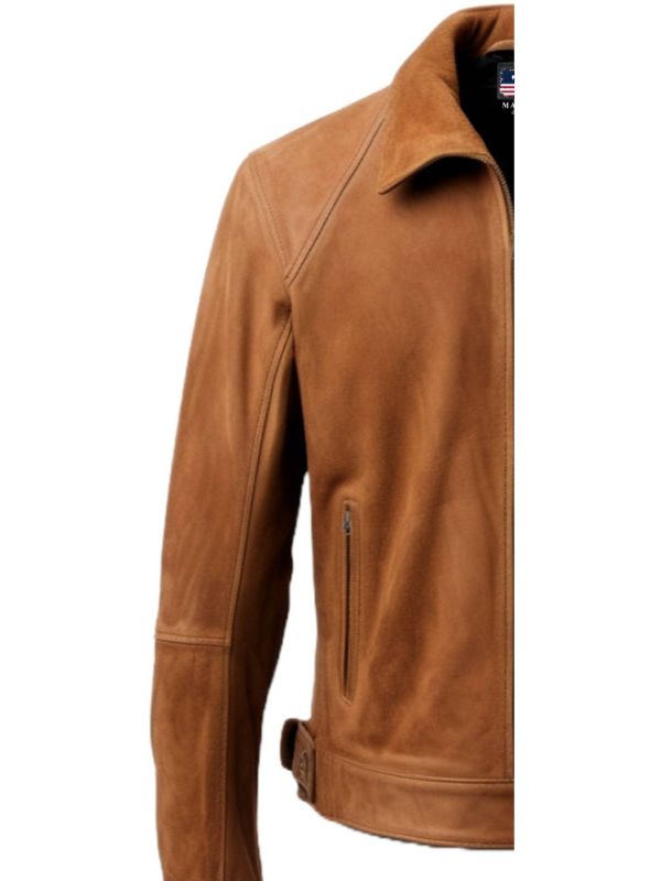 Men Suede Leather Jacket - Camel Brown Suede leather Jacket