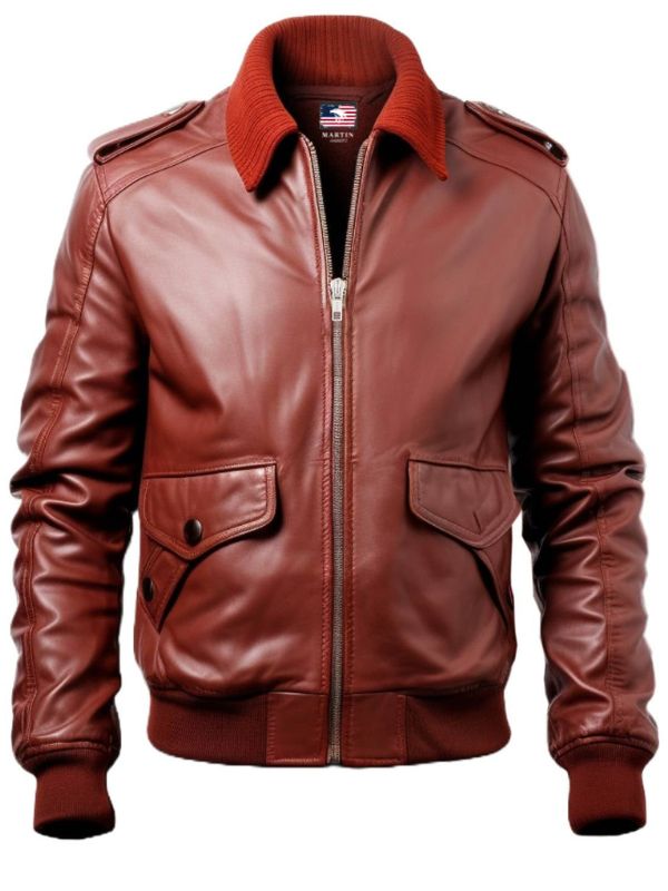 Men Tan Brown Bomber Leather Jacket - James Brown Leather Jacket