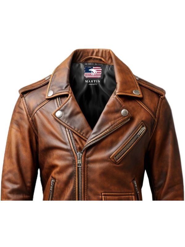 Men Vintage Biker Brown Leather Jacket - Vintage Brown Leather Jacket