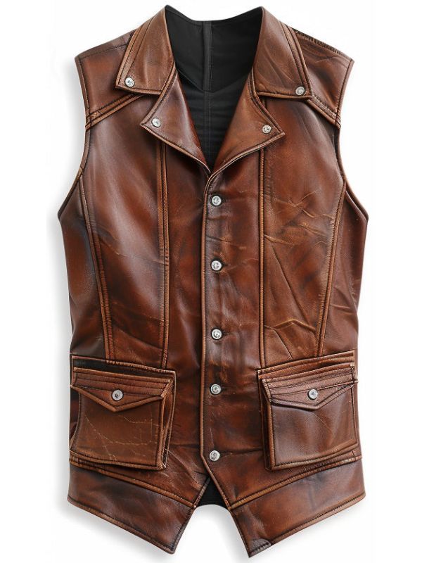Men Vintage Brown Leather Vest