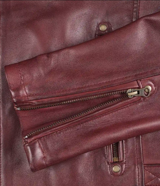 Men’s Burgundy Biker Style Leather Jacket