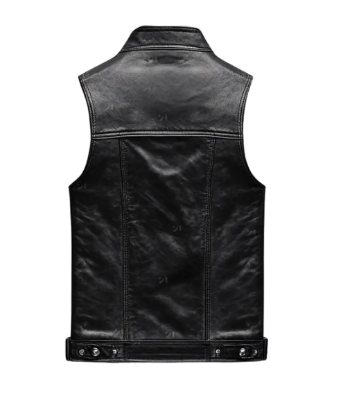 Men’s Classic Black Leather Biker Vest