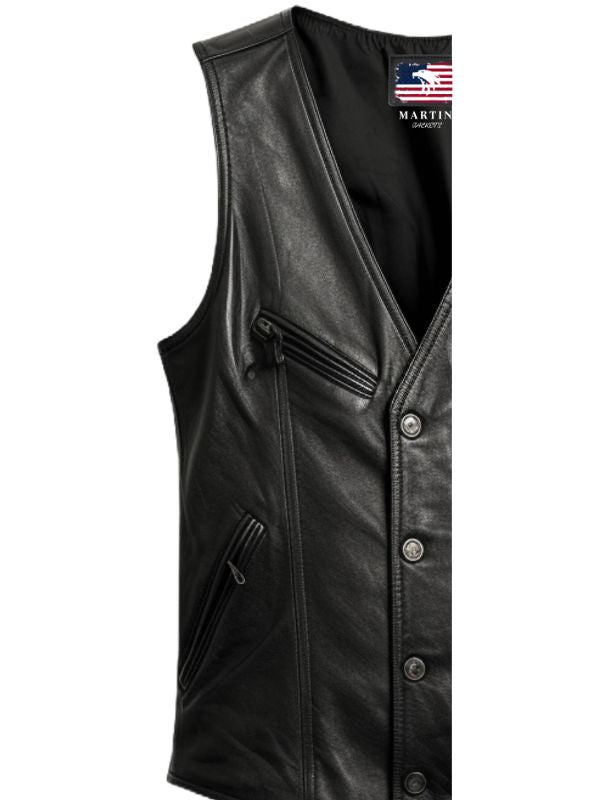 Men's Lightweight Black Genuine Leather Vest