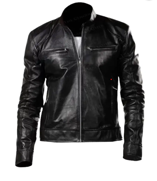 Mens Black Retro Motorcycle Jacket
