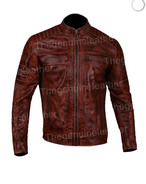 Mens Cafe Racer Brown Leather Jacket