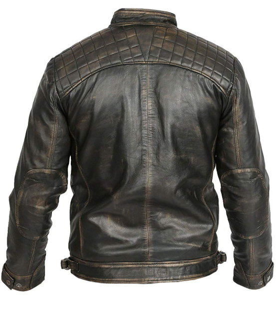 Mens Cafe Racer Retro Motorcycle Leather Jacket