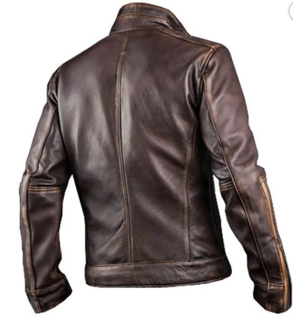 Mens Cowhide Cafe Racer Biker Leather Jacket