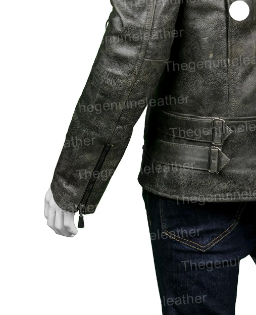 Mens Distressed Black Leather Biker Jacket