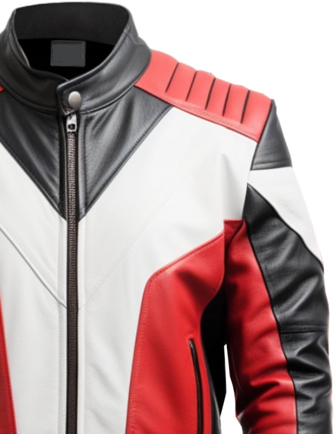 Mens Leather Jacket - Faux Leather Red and Black