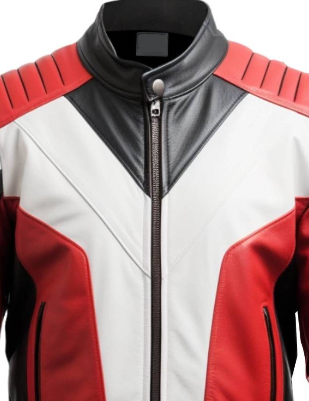Mens Leather Jacket - Faux Leather Red and Black