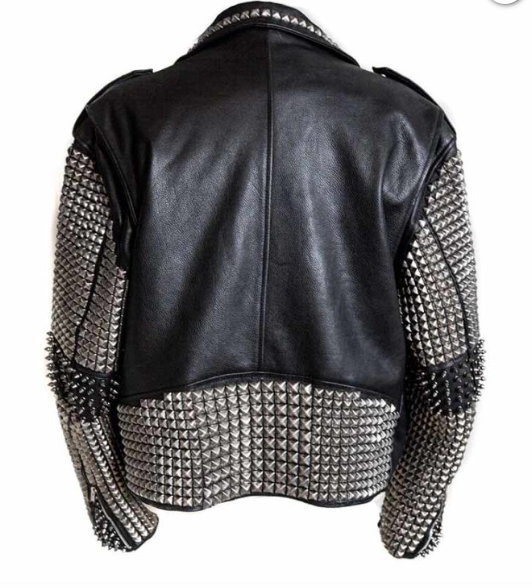 Mens Punk Studded Black Leather Jacket