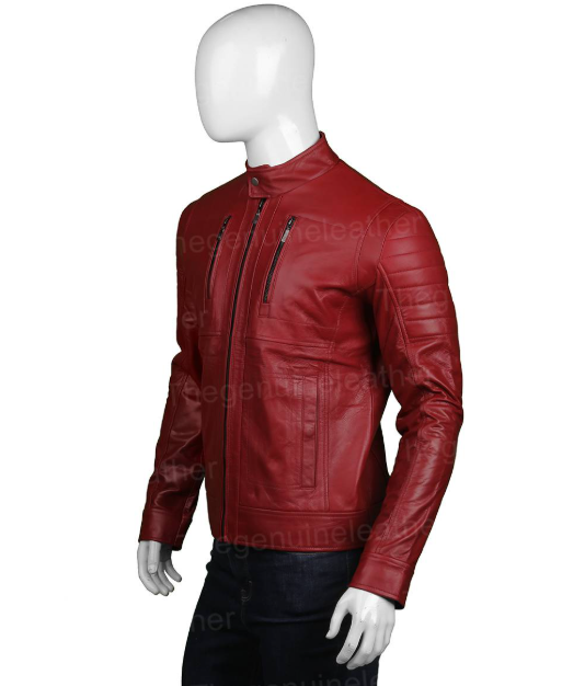 Mens Red Leather Biker Jacket