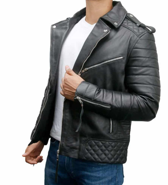 Mens Vintage Slim Fit Biker Leather Jacket