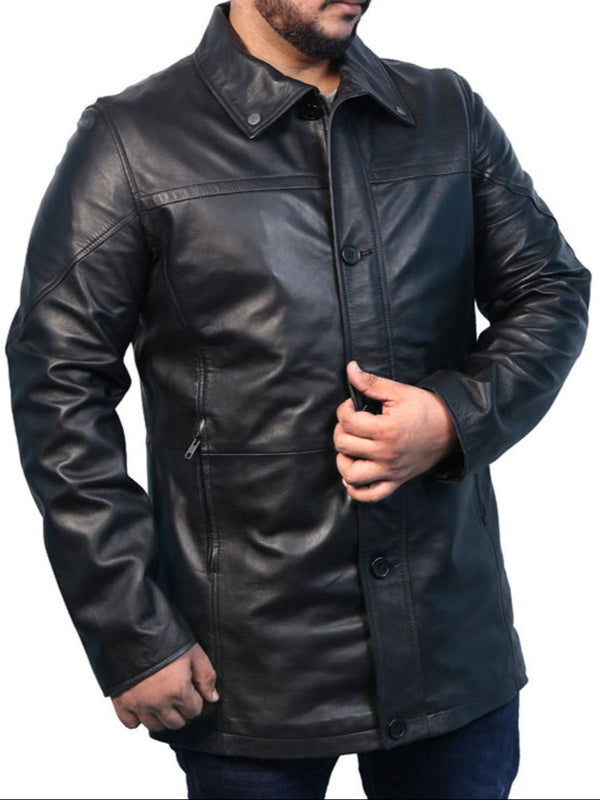 Black Carcoat Real Lambskin Leather Winter Jackets For Mens