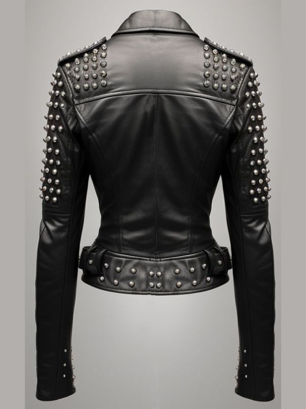 Odette Studs Black Leather Women Jacket