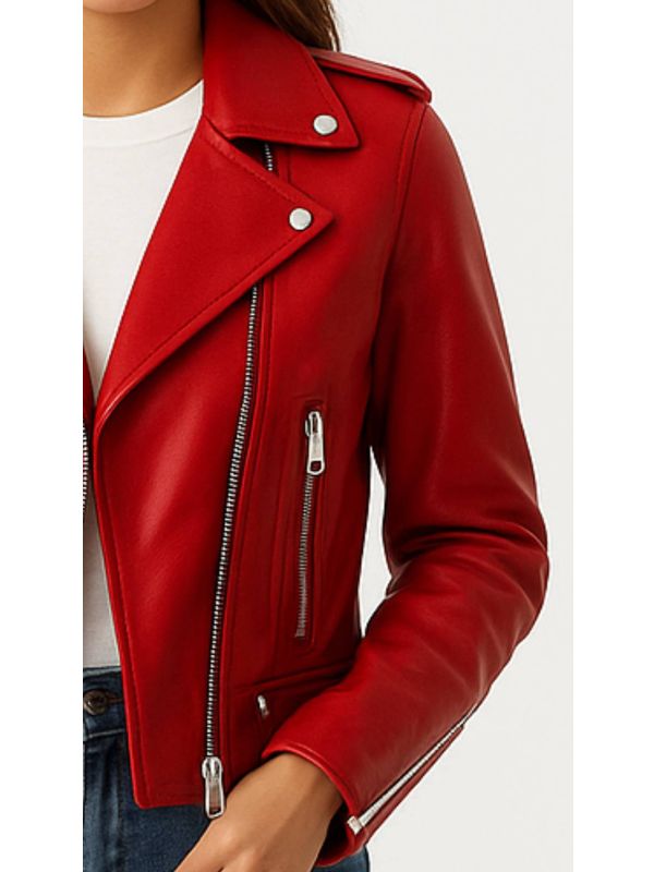 Olivia Leather Red Jacket - Women Leather Jacket Red