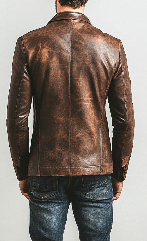 Premium Men Brown Leather Blazer - Brown Leather Jacket