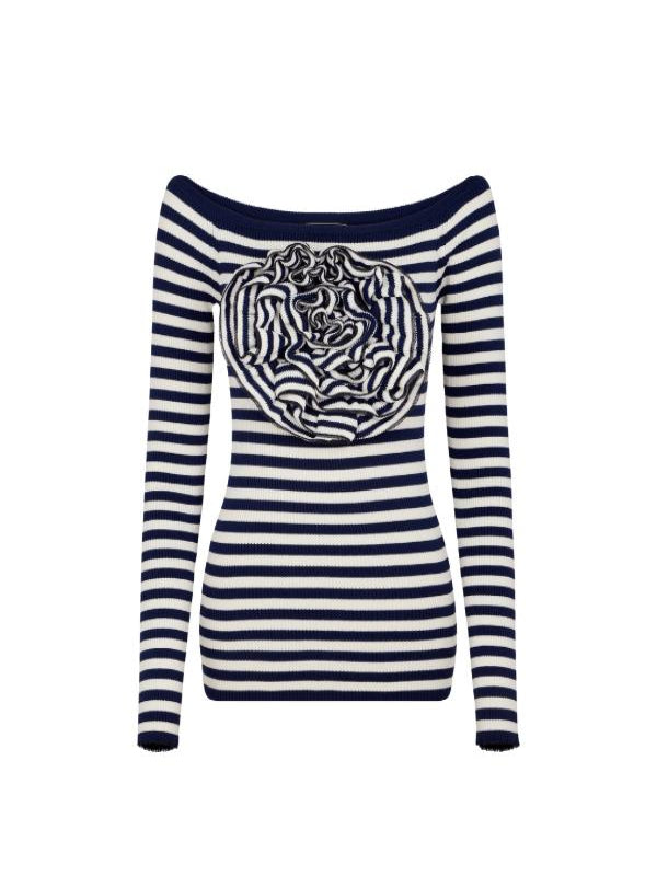 Press Junket 2025 Julia Louis-Dreyfus Striped Floral Sweater