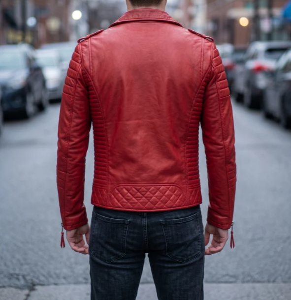 Prestige Biker Red Leather Jacket For Men