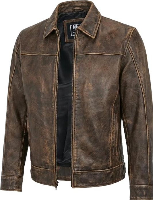 Mens Leather Jacket - Real Lambskin Classic Vintage Style