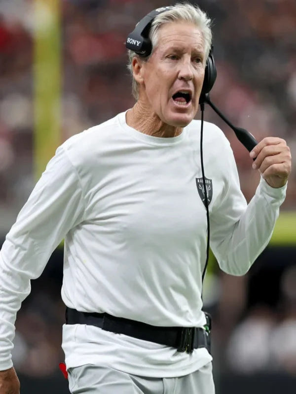 Pete Carroll NFL Preseason 2025 Raiders White Sweatshirt