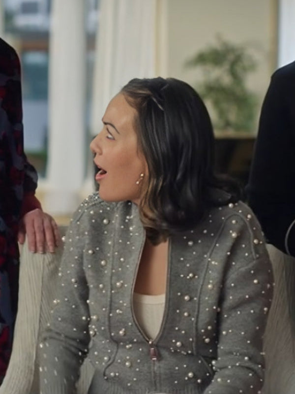 Return to Office 2025 Janel Parrish Grey Wool Cardigan