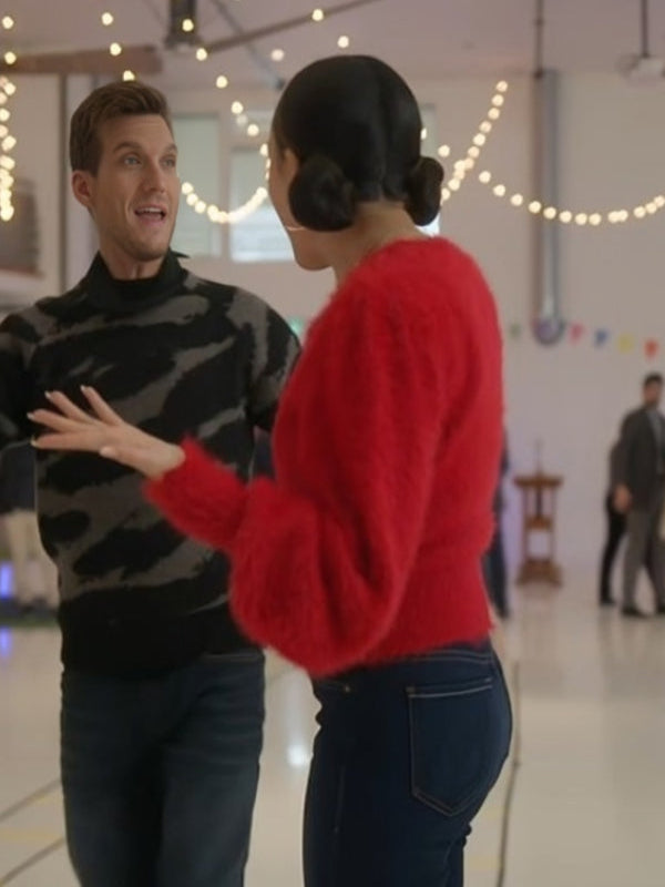 Return to Office 2025 Janel Parrish Red Cardigan