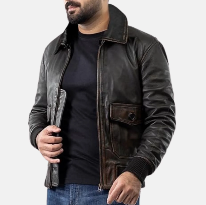 River Road Removable Collar Mens Leather Motorcycle Jacket