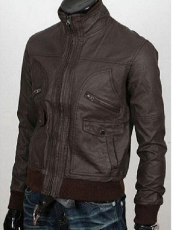 Six Pocket Slimfit Bomber Leather Jacket