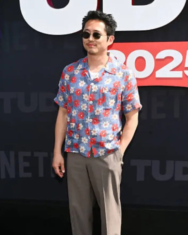 Steven Yeun Netflix Tudum 2025 Floral Shirt
