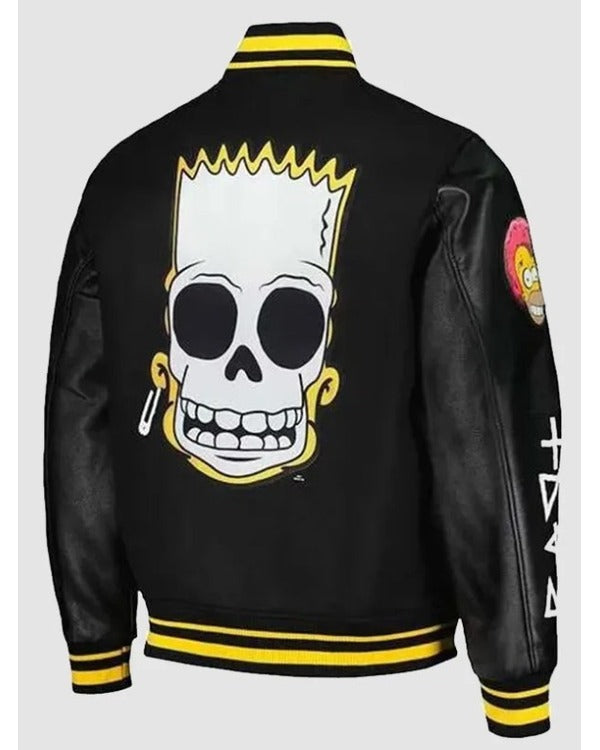 The Simpsons Black Leather Sleeves Varsity Jacket