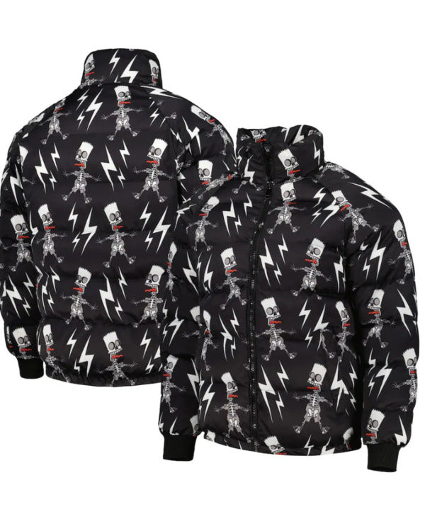 The Simpsons Electric Bart Raglan Black Puffer Jacket