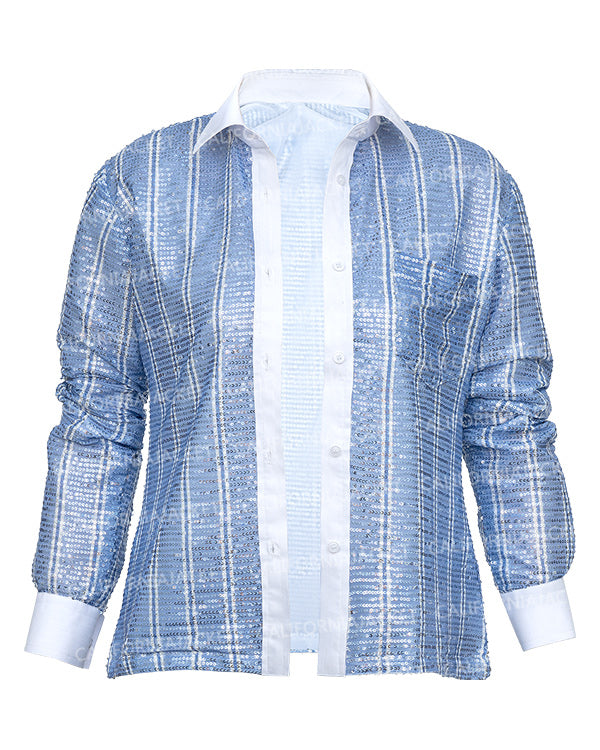 The Today Show 2025 Savannah Guthrie Blue Sequin Striped Shirt