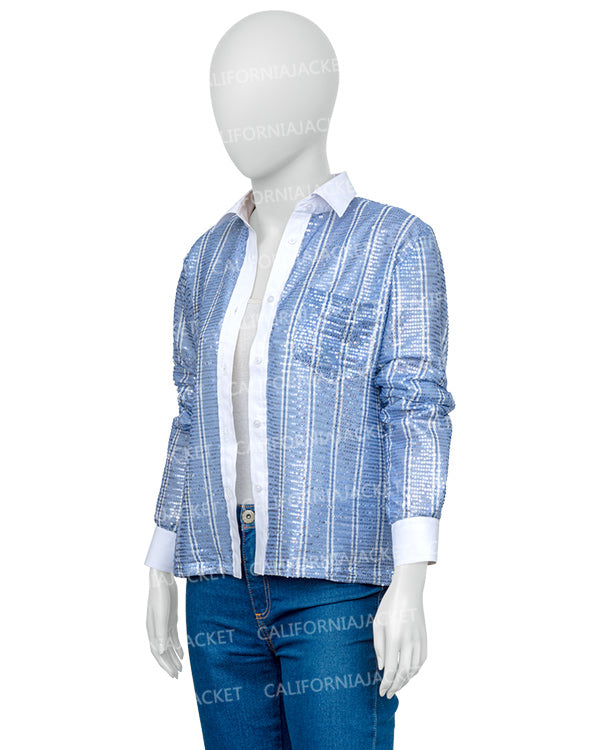 The Today Show 2025 Savannah Guthrie Blue Sequin Striped Shirt