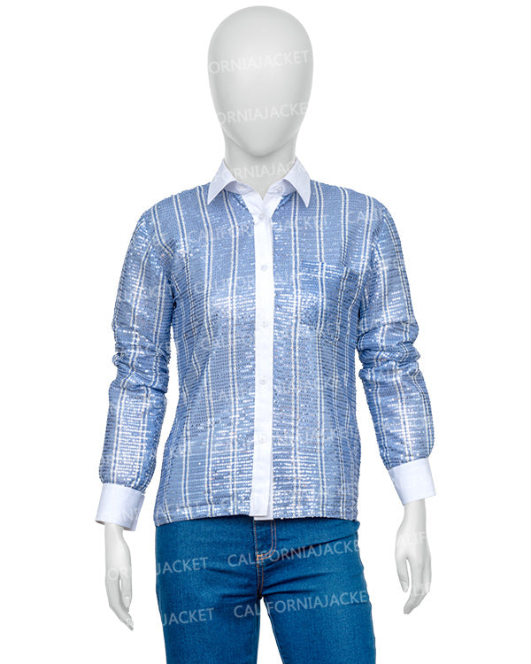 The Today Show 2025 Savannah Guthrie Blue Sequin Striped Shirt