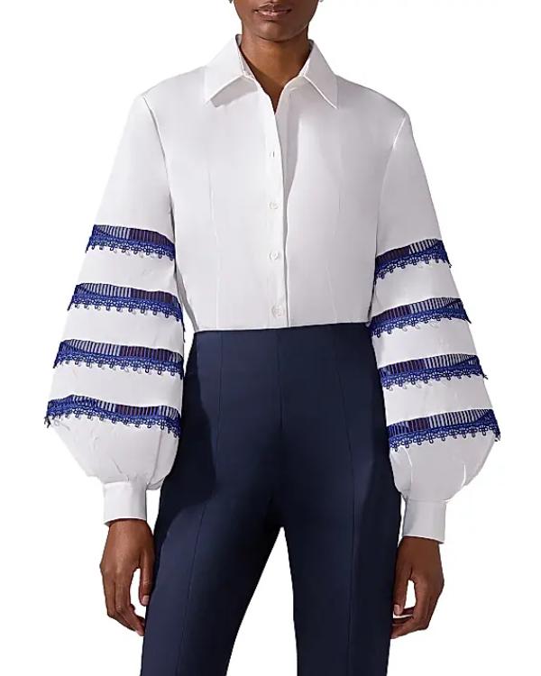 The View 2025 Ana Navarro White & Blue Embroidered Striped Shirt