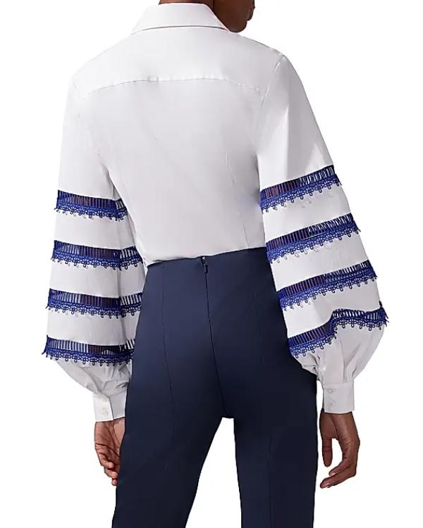 The View 2025 Ana Navarro White & Blue Embroidered Striped Shirt