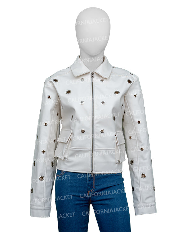 The View 2025 Joy Behar White Grommet Detail Leather Jacket