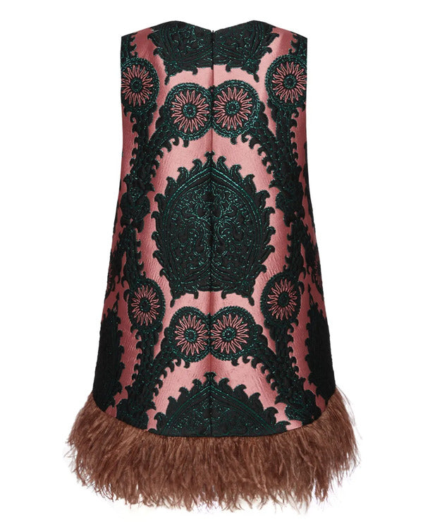 The View 2025 Sara Haines Pink Printed Feather Trim Top